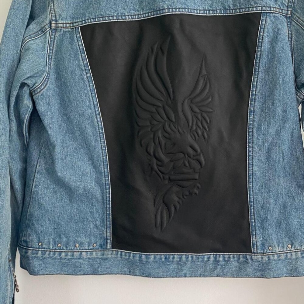 Harley Davidson jean jacket with leather back size Large